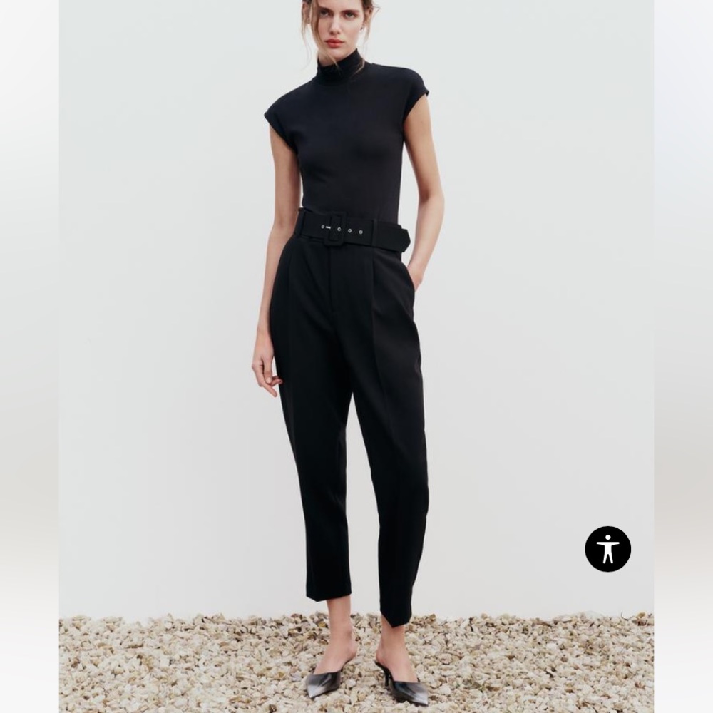 NWT Zara pants with fabric covered belt size small